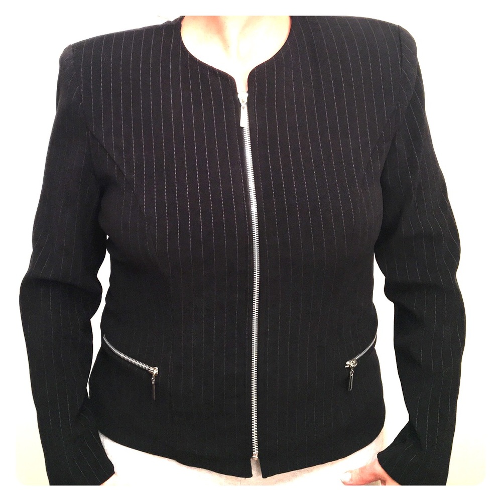 Jessica Howard, Pinstriped Blazer, Zipper Front